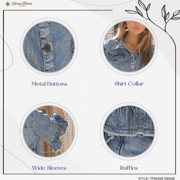 Denim Ruffle Peplum Jacket - Light Blue Jean Jacket - Picture 12 of 15